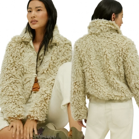 Anthropologie “Brenna” Faux Fur “Teddy” Short Coat In Cream Extra Small EUC! - Picture 1 of 16
